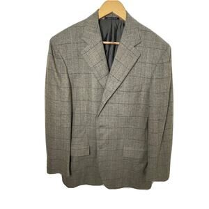 Faconnable Tailleur Tan Windowpane WoolCashmere Blazer Sport Coat Sz 51 EU Italy